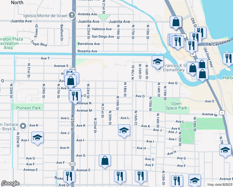 map of restaurants, bars, coffee shops, grocery stores, and more near 1911 Avenue O in Fort Pierce
