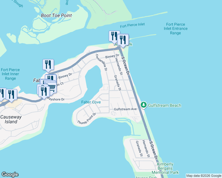 map of restaurants, bars, coffee shops, grocery stores, and more near 1702 Frances Court in Fort Pierce