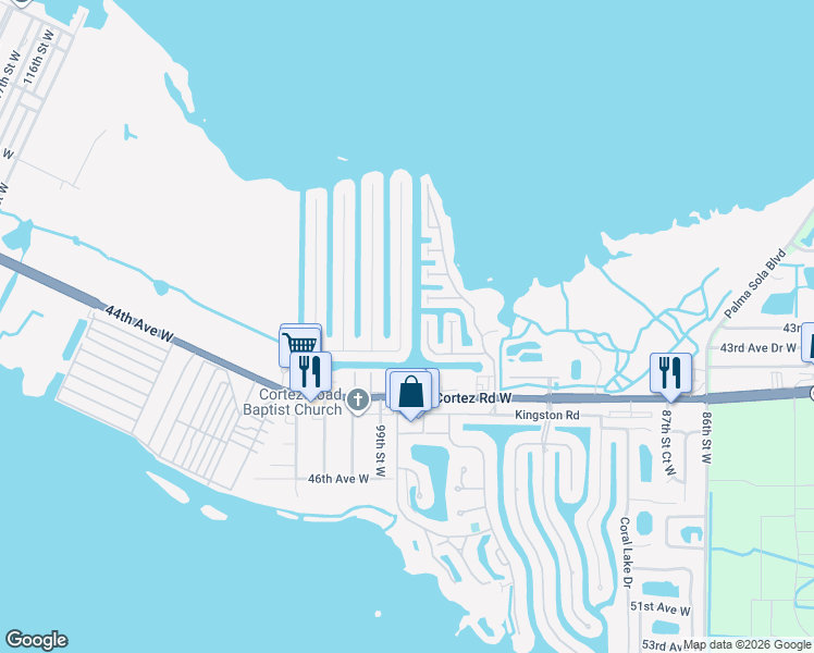 map of restaurants, bars, coffee shops, grocery stores, and more near 4219 Royal Palm Drive in Bradenton
