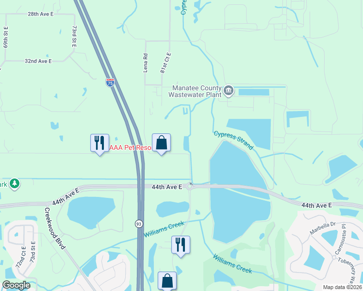 map of restaurants, bars, coffee shops, grocery stores, and more near 8011 41st Avenue East in Bradenton