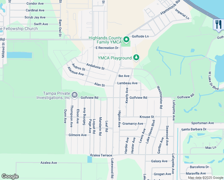 map of restaurants, bars, coffee shops, grocery stores, and more near 1631 Lambeau Avenue in Sebring