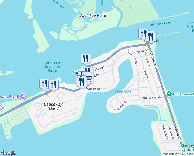 map of restaurants, bars, coffee shops, grocery stores, and more near 1180 Carlton Court in Fort Pierce