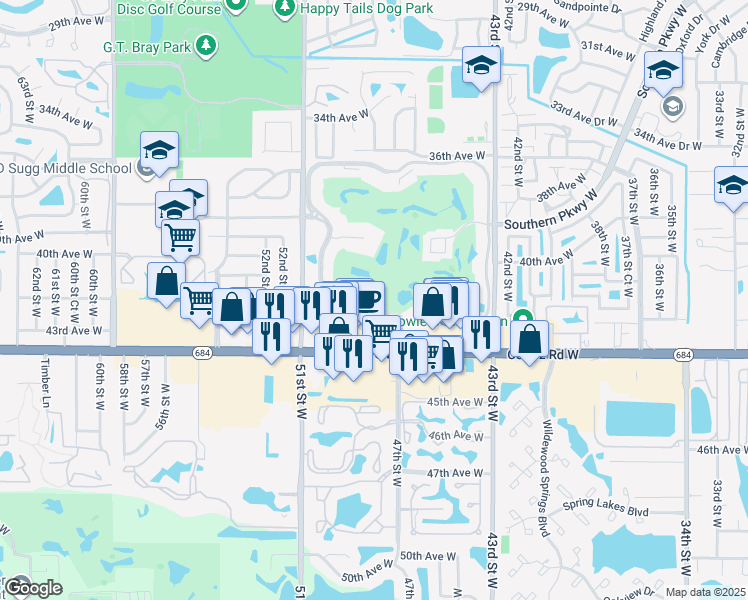 map of restaurants, bars, coffee shops, grocery stores, and more near 4240 Ironwood Circle in Bradenton