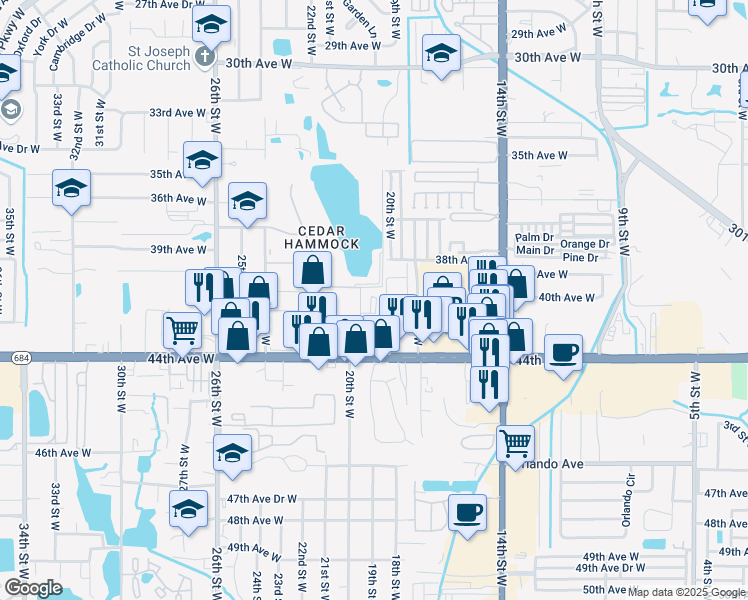 map of restaurants, bars, coffee shops, grocery stores, and more near 4000 20th Street West in Bradenton