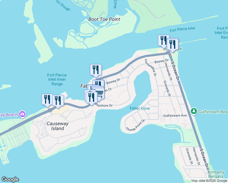 map of restaurants, bars, coffee shops, grocery stores, and more near 1225 Carlton Court in Fort Pierce
