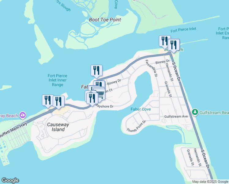 map of restaurants, bars, coffee shops, grocery stores, and more near 1301 Carlton Court in Fort Pierce