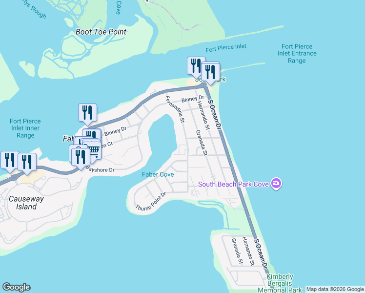 map of restaurants, bars, coffee shops, grocery stores, and more near 402 Fernandina Street in Fort Pierce
