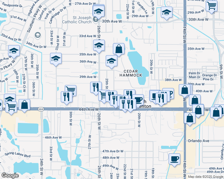 map of restaurants, bars, coffee shops, grocery stores, and more near 4110 24th Street West in Bradenton