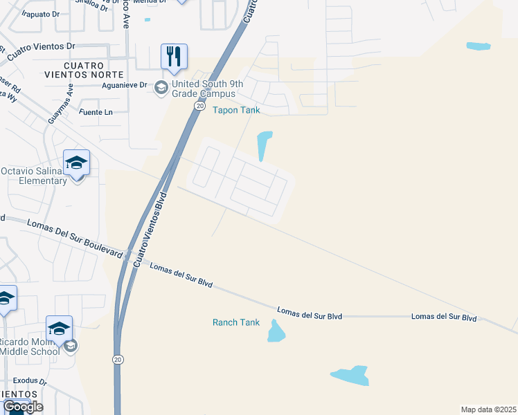 map of restaurants, bars, coffee shops, grocery stores, and more near 5608 Buckskin Drive in Laredo