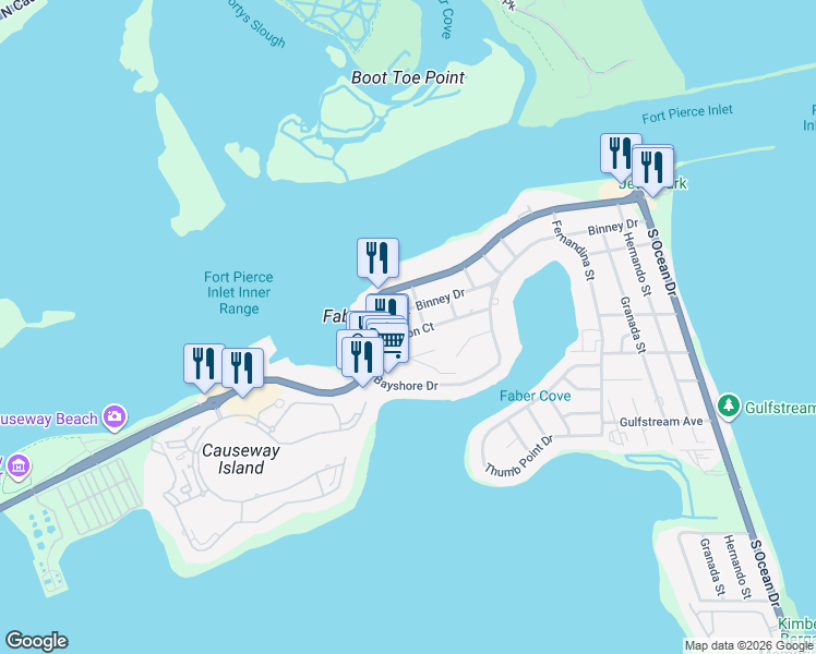 map of restaurants, bars, coffee shops, grocery stores, and more near 1180 Carlton Court in Fort Pierce