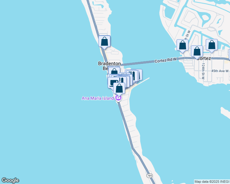 map of restaurants, bars, coffee shops, grocery stores, and more near in Bradenton Beach
