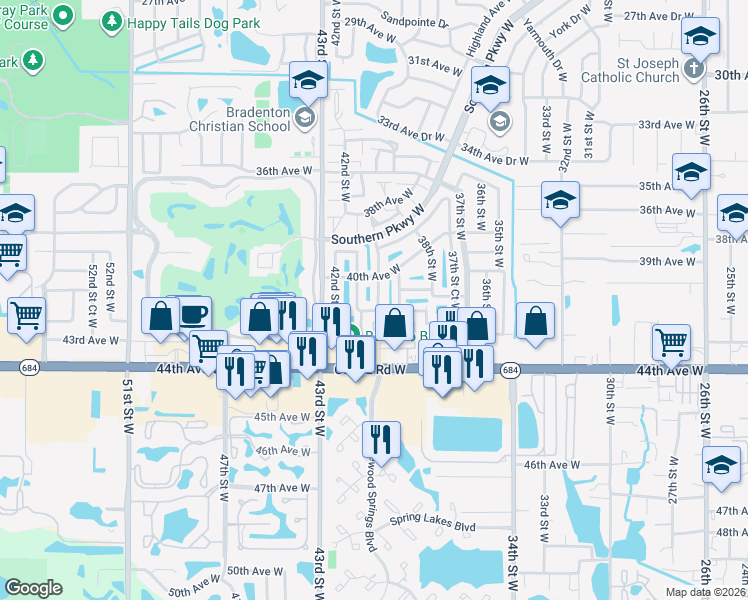 map of restaurants, bars, coffee shops, grocery stores, and more near 4106 40th Street West in Bradenton