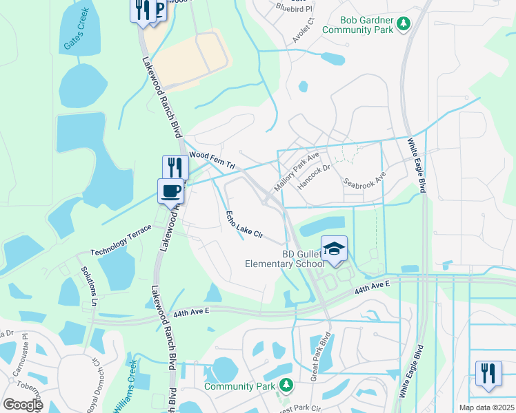 map of restaurants, bars, coffee shops, grocery stores, and more near 11502 Echo Lake Circle in Bradenton