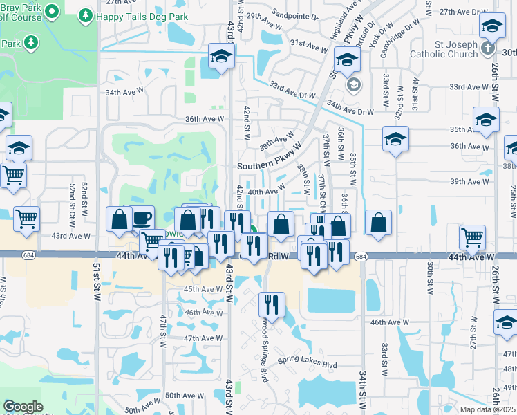 map of restaurants, bars, coffee shops, grocery stores, and more near 4106 40th Street West in Bradenton