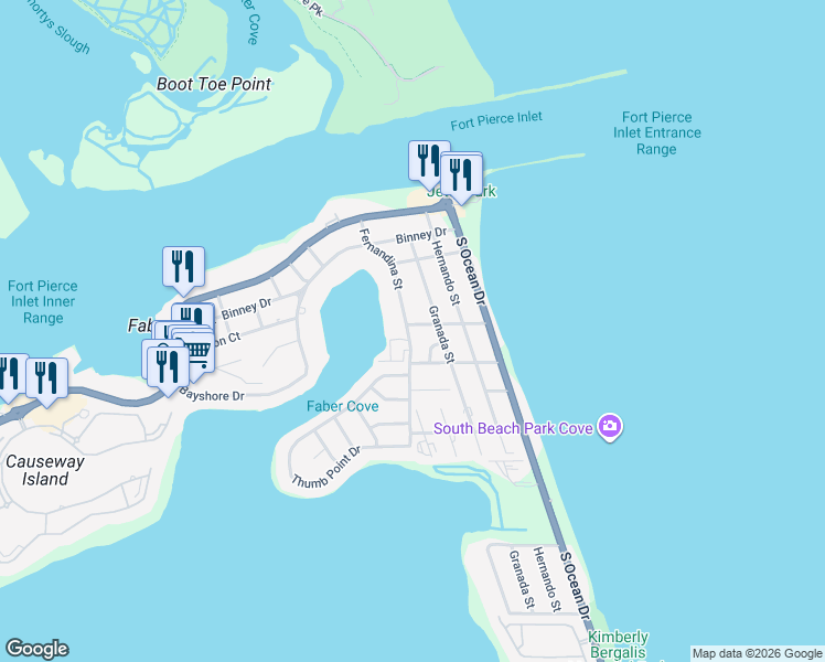 map of restaurants, bars, coffee shops, grocery stores, and more near 402 Fernandina Street in Fort Pierce