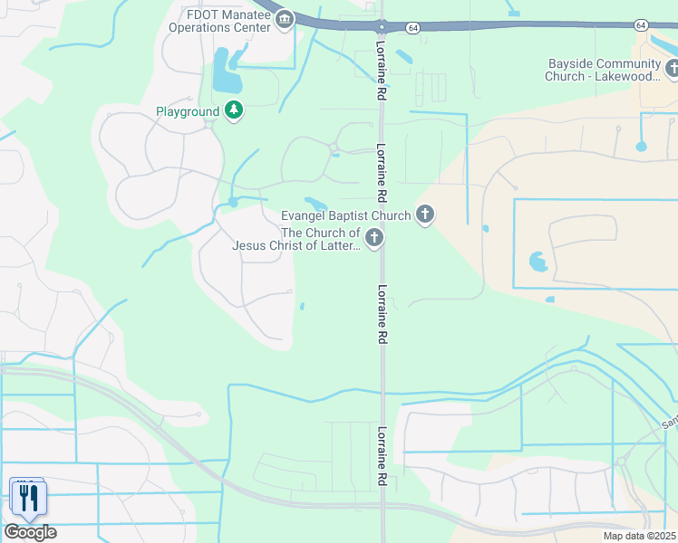 map of restaurants, bars, coffee shops, grocery stores, and more near 3810 Lorraine Road in Bradenton