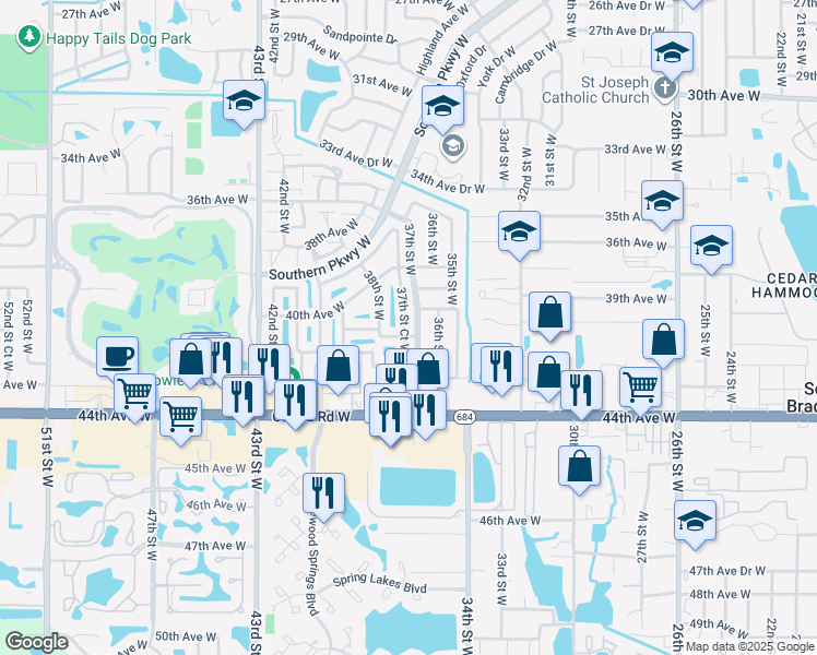 map of restaurants, bars, coffee shops, grocery stores, and more near 4111 37th Street West in Bradenton