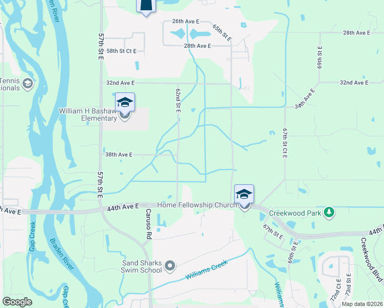 map of restaurants, bars, coffee shops, grocery stores, and more near 3815 62nd Street East in Bradenton