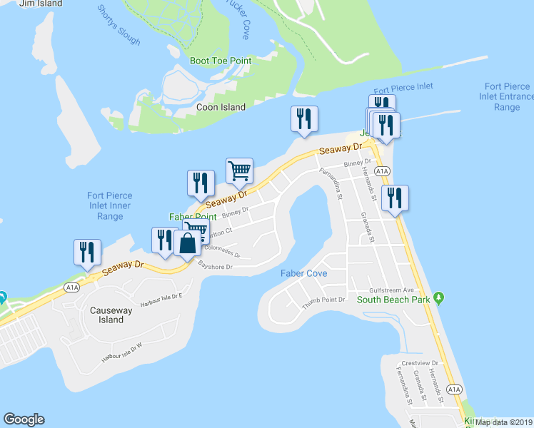 map of restaurants, bars, coffee shops, grocery stores, and more near 1374 Bayshore Drive in Fort Pierce