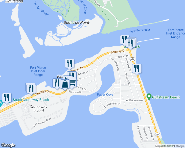 map of restaurants, bars, coffee shops, grocery stores, and more near 1360 Carlton Court in Fort Pierce