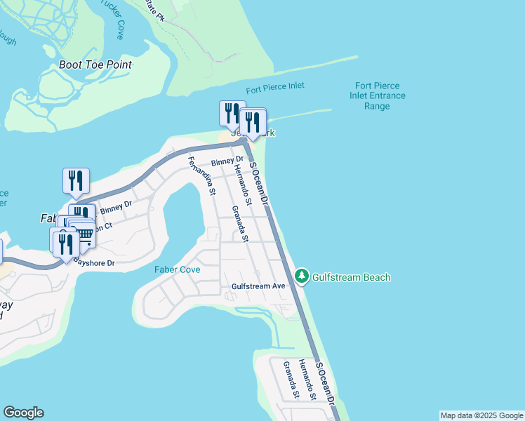 map of restaurants, bars, coffee shops, grocery stores, and more near 320 South Ocean Drive in Fort Pierce