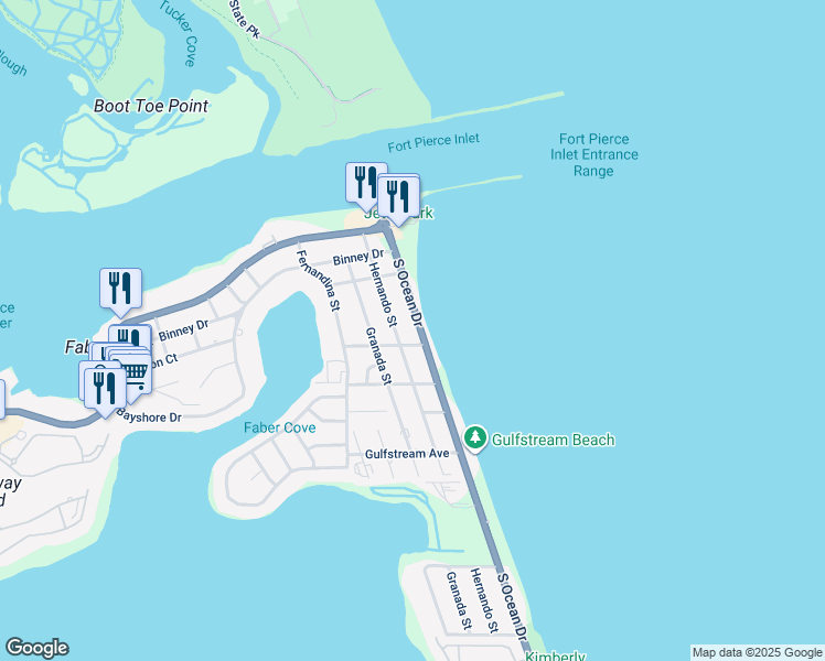 map of restaurants, bars, coffee shops, grocery stores, and more near 320 South Ocean Drive in Fort Pierce