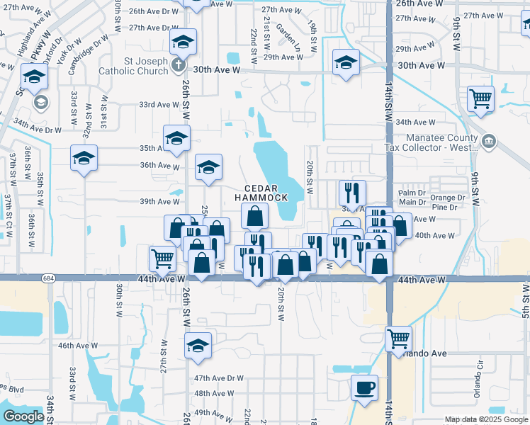 map of restaurants, bars, coffee shops, grocery stores, and more near in South Bradenton