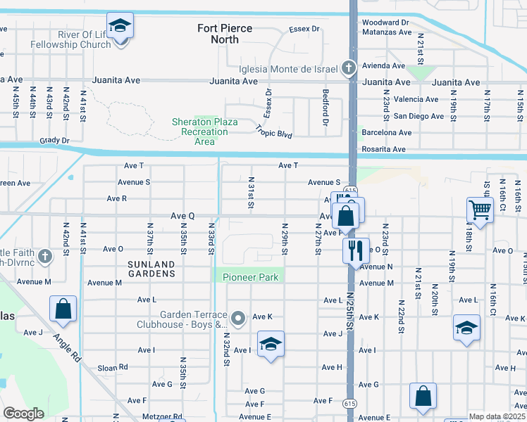 map of restaurants, bars, coffee shops, grocery stores, and more near 3002 Avenue Q in Fort Pierce