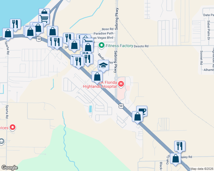 map of restaurants, bars, coffee shops, grocery stores, and more near 3700 Us Highway 27 North in Sebring