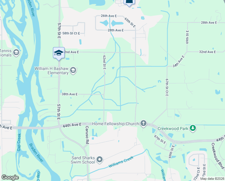 map of restaurants, bars, coffee shops, grocery stores, and more near 3705 62nd Street East in Bradenton