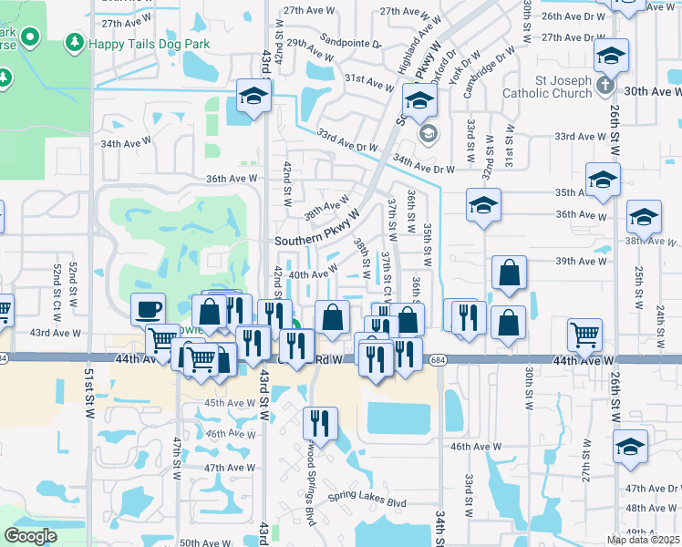 map of restaurants, bars, coffee shops, grocery stores, and more near 3888 40th Avenue West in Bradenton