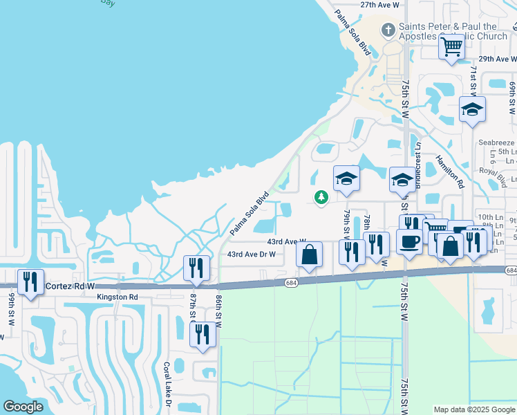 map of restaurants, bars, coffee shops, grocery stores, and more near 8408 41st Avenue Circle West in Bradenton