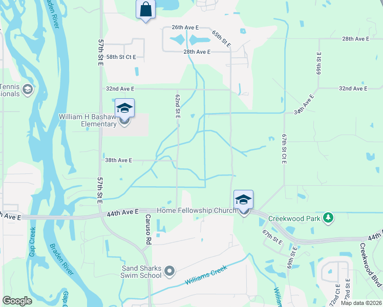 map of restaurants, bars, coffee shops, grocery stores, and more near 3705 62nd Street East in Bradenton