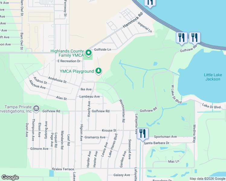 map of restaurants, bars, coffee shops, grocery stores, and more near 3524 Ike Avenue in Sebring