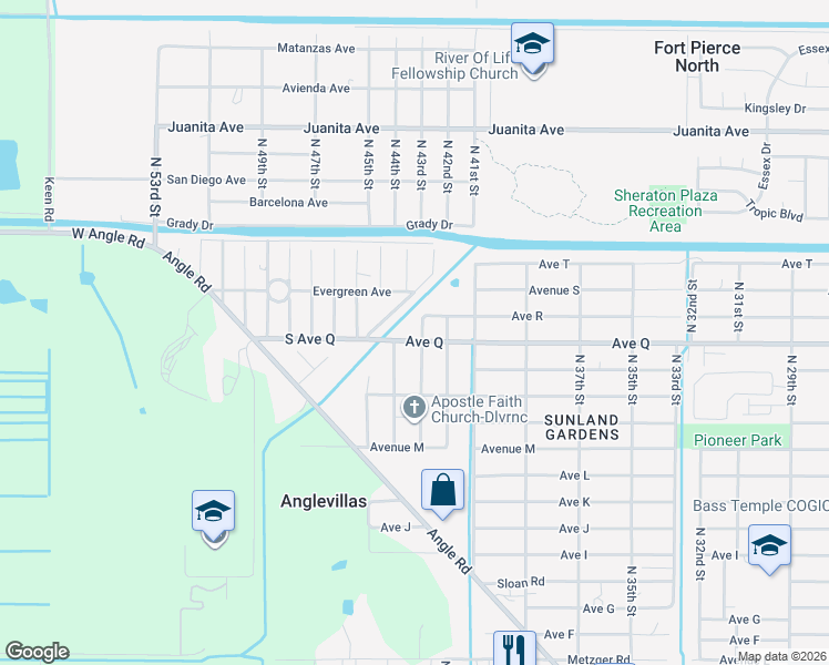 map of restaurants, bars, coffee shops, grocery stores, and more near 4300 Avenue Q in Fort Pierce
