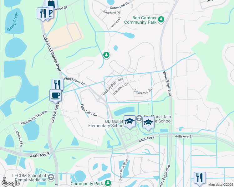 map of restaurants, bars, coffee shops, grocery stores, and more near 11824 Hancock Drive in Bradenton