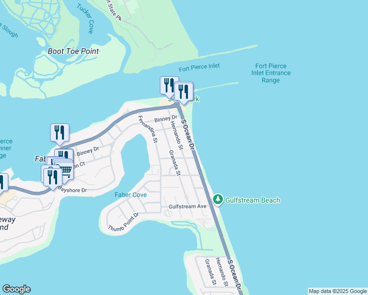map of restaurants, bars, coffee shops, grocery stores, and more near 335 Hernando Street in Fort Pierce