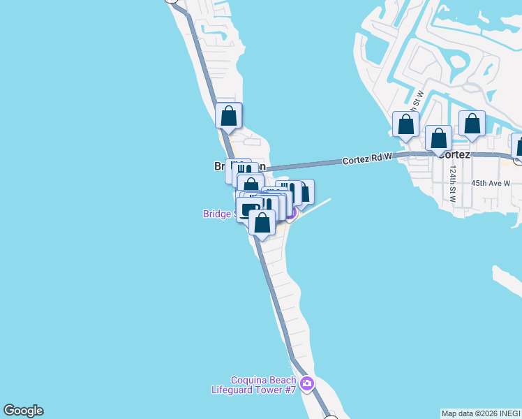 map of restaurants, bars, coffee shops, grocery stores, and more near 111 2nd Street North in Bradenton Beach