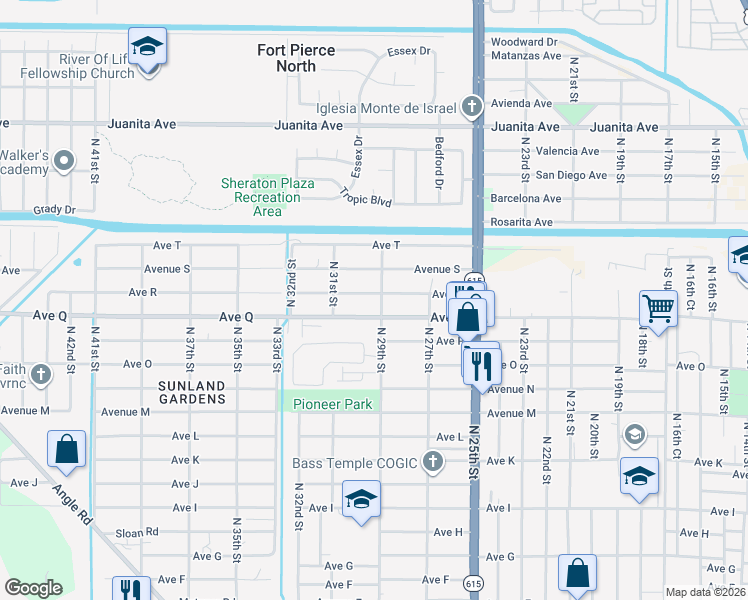 map of restaurants, bars, coffee shops, grocery stores, and more near 1804 North 29th Street in Fort Pierce