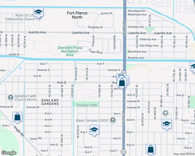map of restaurants, bars, coffee shops, grocery stores, and more near 1804 North 29th Street in Fort Pierce
