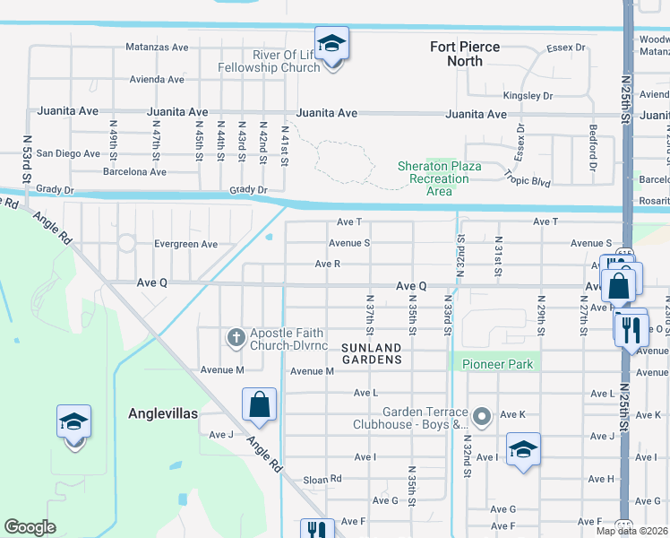 map of restaurants, bars, coffee shops, grocery stores, and more near 3807 Avenue R in Fort Pierce