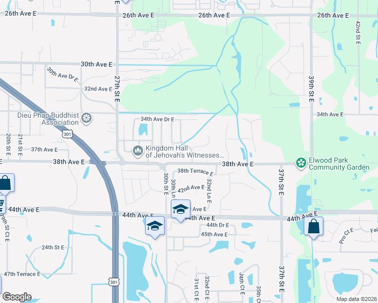 map of restaurants, bars, coffee shops, grocery stores, and more near 3704 31st Street East in Bradenton