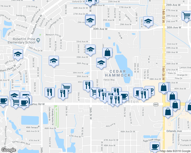 map of restaurants, bars, coffee shops, grocery stores, and more near 3904 25th Street West in Bradenton