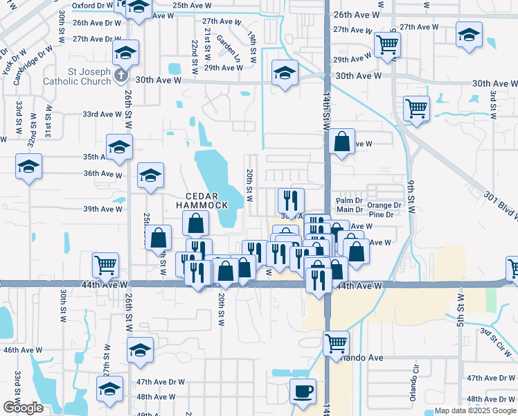 map of restaurants, bars, coffee shops, grocery stores, and more near 3715 19th Street West in Bradenton