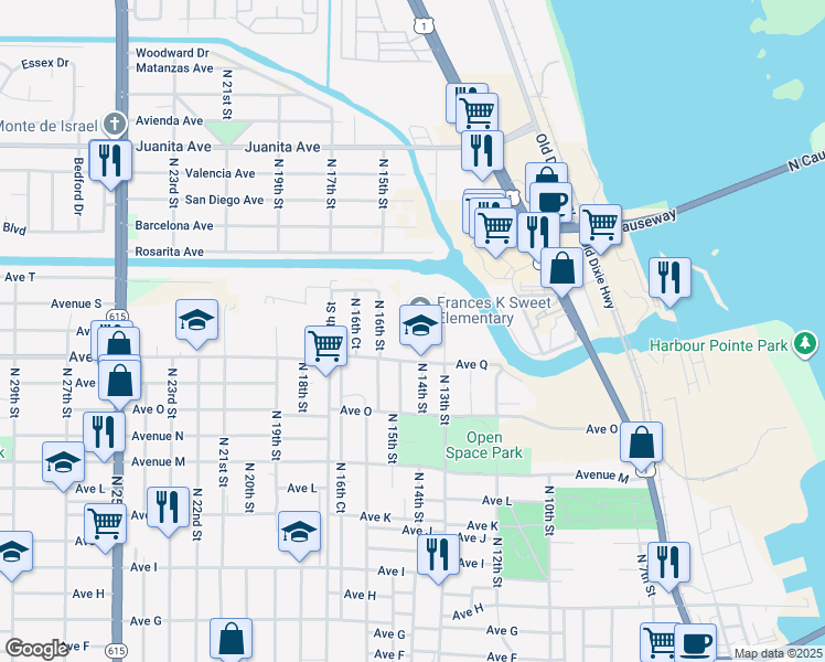 map of restaurants, bars, coffee shops, grocery stores, and more near 1400 Avenue Q in Fort Pierce
