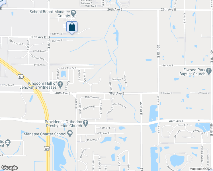 map of restaurants, bars, coffee shops, grocery stores, and more near 3619-3707 34th Street East in Bradenton