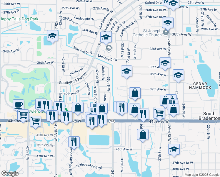 map of restaurants, bars, coffee shops, grocery stores, and more near 3907 35th Street West in Bradenton