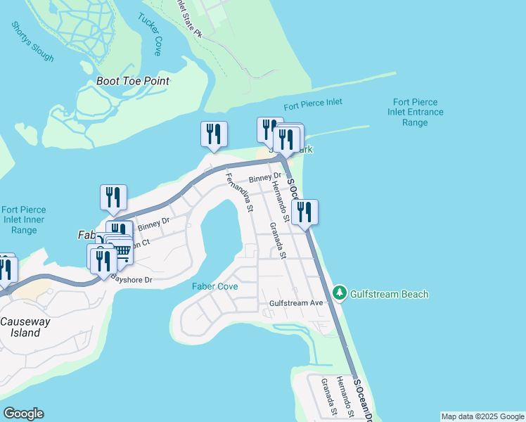 map of restaurants, bars, coffee shops, grocery stores, and more near 326 Fernandina Street in Fort Pierce