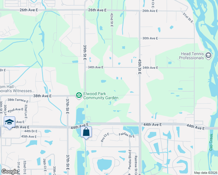 map of restaurants, bars, coffee shops, grocery stores, and more near 4115 38th Avenue East in Bradenton