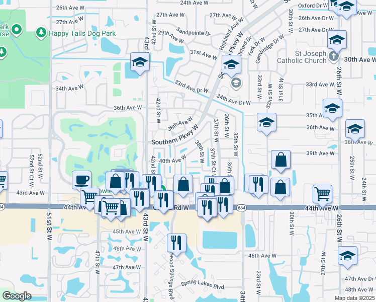map of restaurants, bars, coffee shops, grocery stores, and more near 3888 40th Avenue West in Bradenton